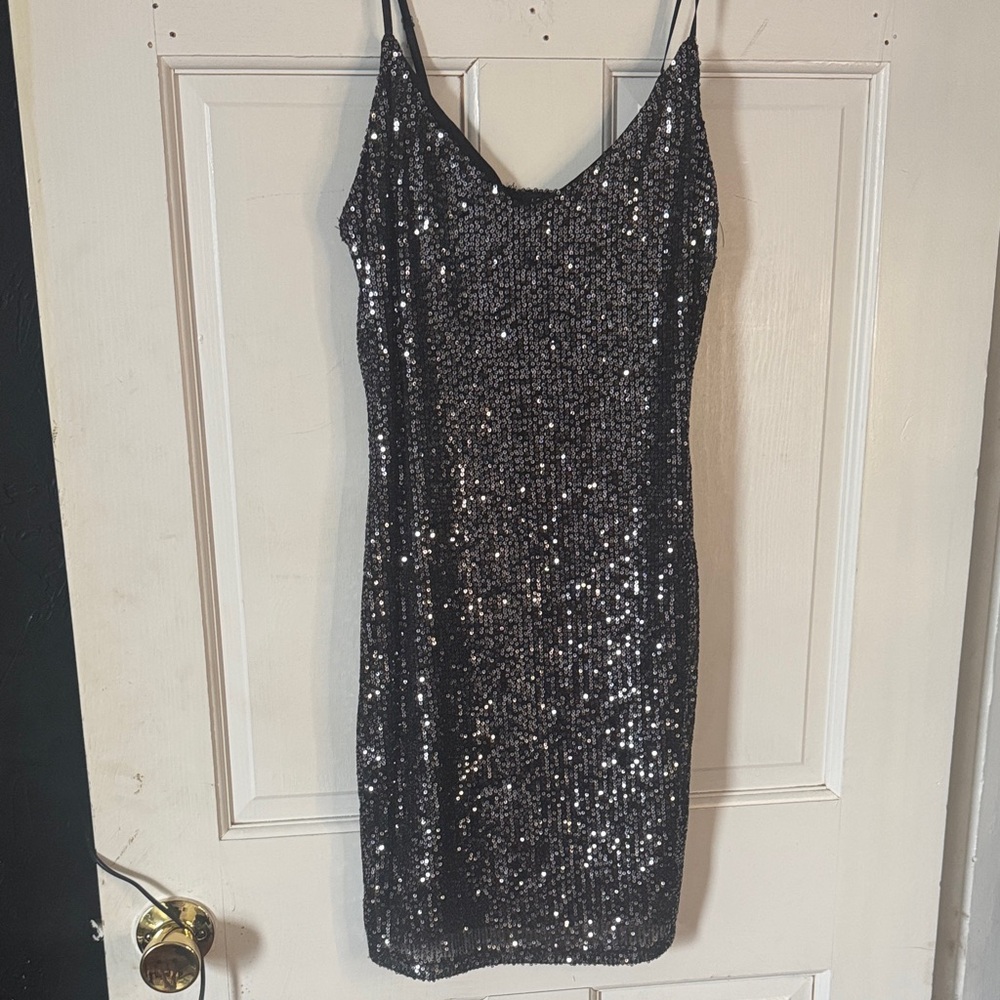 iris Black Sequin Mini Slip Dress